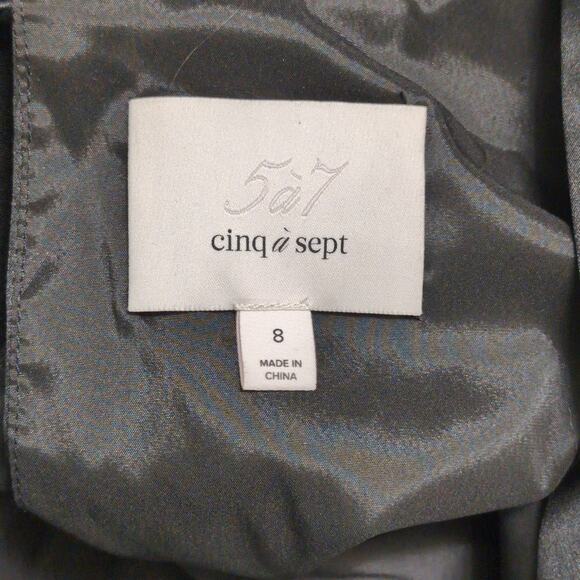 Cinq à Sept Black Satin Plunge Neck Peplum Blouse Bell Sleeves Top | Size 8 - Picture 7 of 8